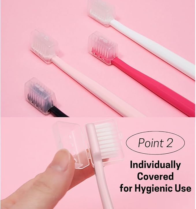 Extra Soft Toothbrushes for Adults, 20-Pack Ultra Fine Bristle Toothbrush Multipack with Covers | Small Head, Gentle on Sensitive Gums | Aesthetic Pink, Black & White Design