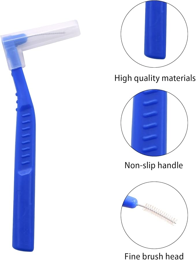 Angzhili 25 Pcs Interdental Angle Brushes,Reusable Dental Cleaners,Oral Dental Hygiene Brush,Dental Toothpick Floss for Braces,Tooth Cleaning Tool (Blue)