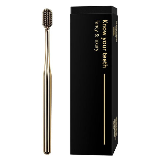 Z-VAPRESS Gold Color Toothbrush Soft Charcoal Bristles Travel Toothbrushes for Adults Luxury Gold Plated Toothbrushes Manual Toothbrush