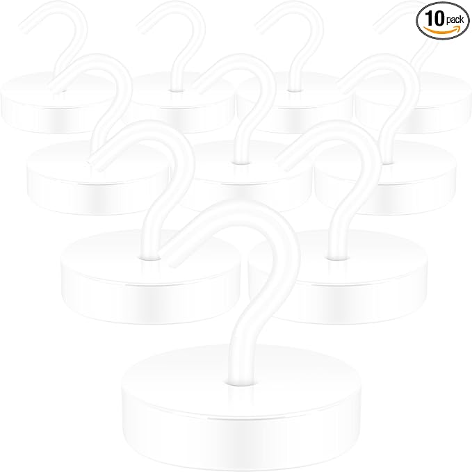 Neosmuk Magnetic Hooks, Cruise Ship Essentials, 120lb+ Heavy Duty Magnetic Hooks for Cruise Cabins, Refrigerator, Grill, Hanging, and Travel | Extra Strong Must-Haves Magnet Hook,White,Pack of 10