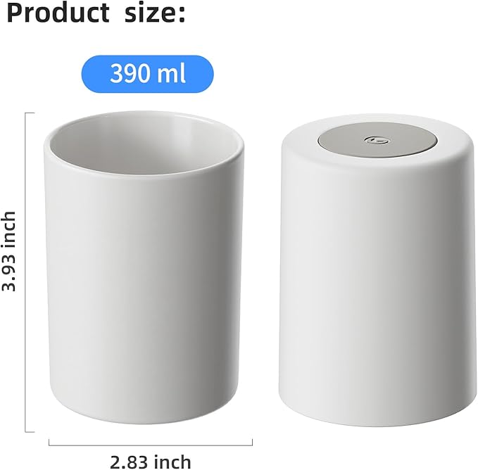 Toothbrush Cup 13.75oz 390ml with Non-Slip Pad, Easy to Clean Bathroom Cup 2Pcs, Reusable Plastic Bathroom Tumbler, Grey