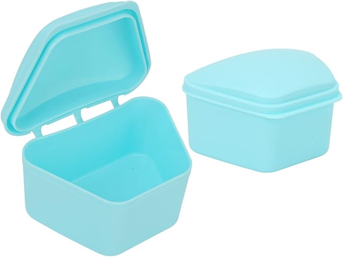Trapezoid Retainer Case, Mouth Guard Cases, Denture Case Partial Tooth Case Denture Box Denture Storage Boxes, Travel Portable Denture Bath Box for Home Office Blue