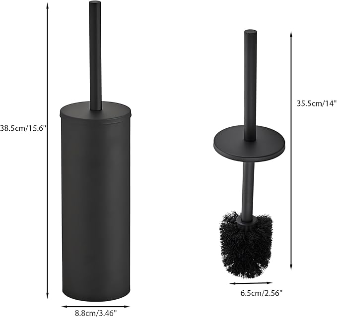 Matte Black Toilet Brush and Holder Set - Stainless Steel Toilet Bowl Scrubber with Replaceable Head & Splash Guard