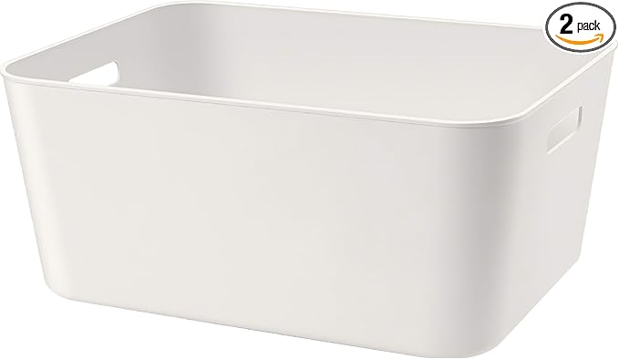 Amyup Set Of 2 Plastic Storage Bins,14.5x10.2x6.3 Versatile Kitchen Pantry Organization and Storage,for Plastic Storage Container Under Bed,Under Sink Bathroom Organizer (White, 2 Pack Large)