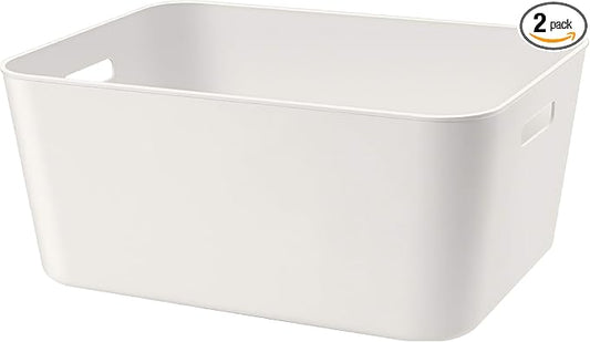 Amyup Set Of 2 Plastic Storage Bins,14.5x10.2x6.3 Versatile Kitchen Pantry Organization and Storage,for Plastic Storage Container Under Bed,Under Sink Bathroom Organizer (White, 2 Pack Large)