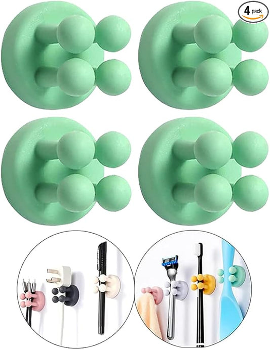Silicone Toothbrush Holders - 4 Pcs Razor Hooks Adhesive Wall Mounted for Hanging Towel Key Plug Cable, Utility Decor Stick to Dorm Room Essentials Function for Kitchen Bathroom Home Office