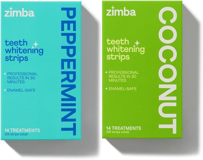 Zimba Peppermint & Coconut Teeth Whitening Strips for Teeth Sensitive, White Strips for Teeth Whitening, Teeth Whitener Stain Remover 28 White Strips Included Per Pack, 2 Pack (14 Day Treatment)