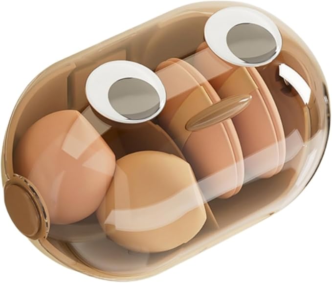 Wall-Mounted Makeup Sponge Holder Beauty Blender Holder Small Hair Accessories Organizer Drying Storage Box for Bathroom Countertop with Cute Big Eyes and Lid, 2 Compartments(1 PC,Brown)