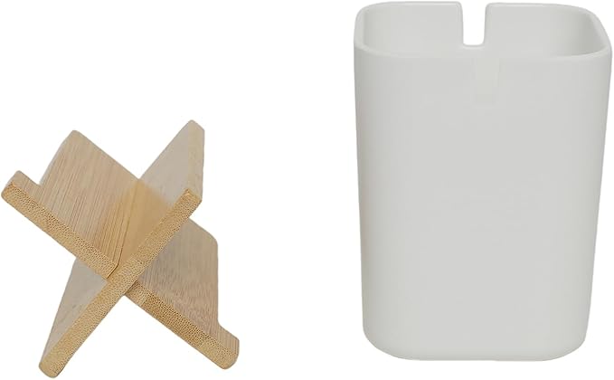 Bamboo Toothbrush Holder 4 Slots Toothpaste Toothbrush Holder for Bathroom Easy Cleaning Detachable (White)