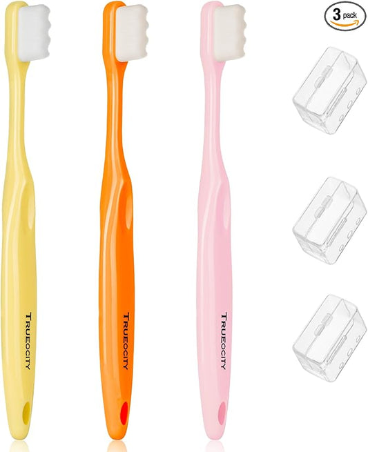 Toddler toothbrush age 2-4, Nano Toothbrush Kids Soft Nanobrush - 20,000 Bristles, Nano Brush for Gentle Care, Baby & Toddler Ages 4-12, 3 Pack Colors (Yellow, Orange, Pink), Perfect for Small Hands