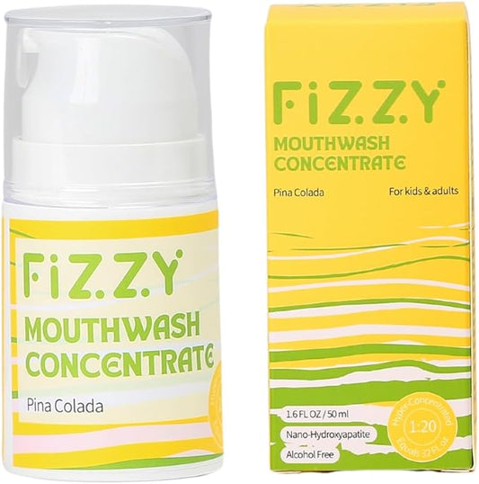 Fizzy Mouthwash Concentrate | Remineralizing Enamel Repair, Nano Hydroxyapatite | 20X Concentrated Travel Size | No Fluoride, Alcohol, Dye | Xylitol, Dry Mouth | Kids & Adults | Pina Colada