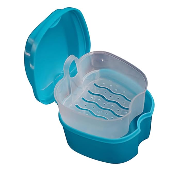 1PC Strong Denture Box With Simple Retrieval Tab Denture Bath Case False Teeth Storage Premium Mouth Guard Box Perfect To Safe Guard Dentures And Valuables(Blue)