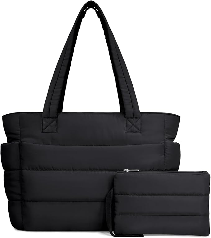 TOPDesign Puffer Tote Bag for Women, Lightweight Puffy Handbag with Compartments, Quilted Shoulder Bag for Work, Travel, Gym