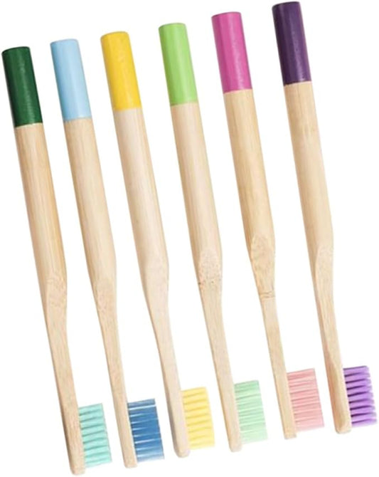 6PCS Natural Handle Toothbrush for Soft Bristles Ergonomic Anti-Slip Design Colorful Eco-Friendly Toothbrushes for Oral Care