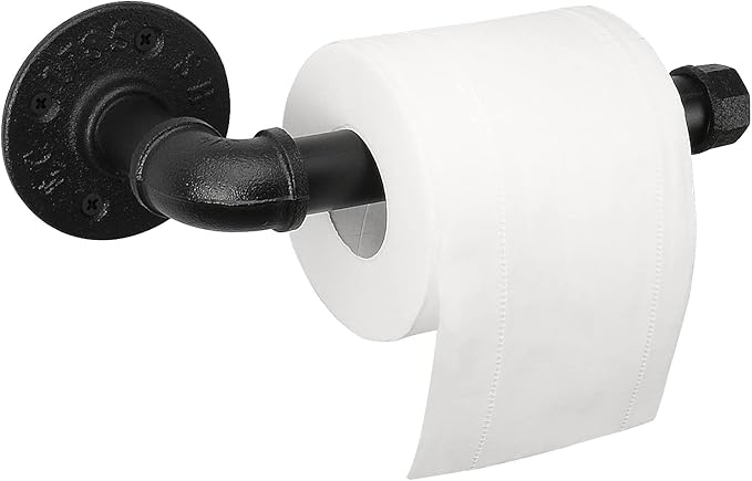 Industrial Pipe Toilet Paper Holder, Heavy Duty DIY Vintage Rustic Iron Farmhouse Style Roll Tissue Wall Mount Paper Holder Towel Racks with Hardware for Bathroom, Kitchen, Bedroom (1, Black)