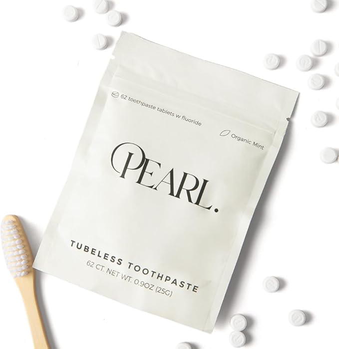 Pearl Fluoride Mint Toothpaste Tablets | Dentist Developed | Natural Whitening | Sensitivity Relief | TSA Approved | Plastic-Free | Reusable Packaging (186 Tablets)