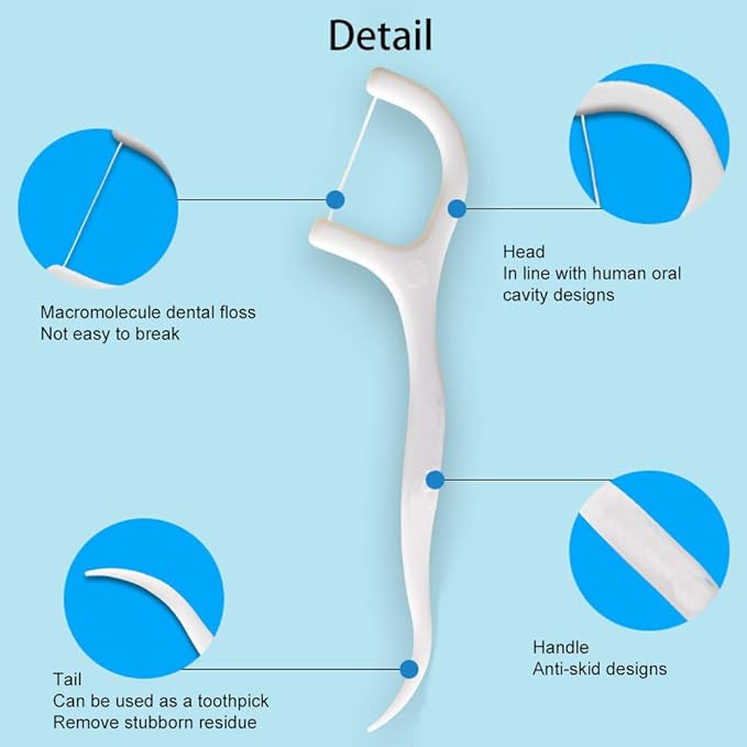 500pcs Disposable Floss Sticks, Teeth Removal Oral Care Tool with Non Slip Handle, for Effectively Clean Teeth and Gums