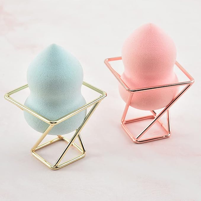 4 Pcs Makeup Sponge Holder Beauty Sponge Holder Blender Drying Rack Makeup Blender Travel Case Egg Powder Puff Display Stand for Dresser and Vanity (Gold & Rose Gold)