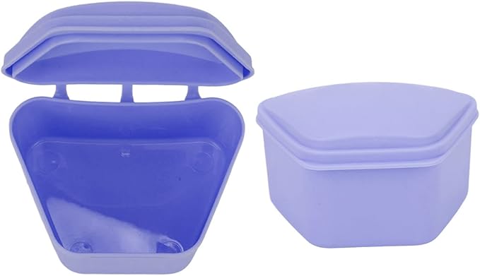 Trapezoid Retainer Case, Mouth Guard Cases, Denture Case Partial Tooth Case Denture Box Denture Storage Boxes, Travel Portable Denture Bath Box for Home Office Purple