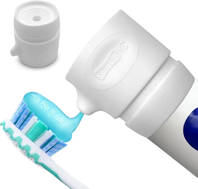 SqueezMe EasyPump Toothpaste Dispenser Cap - Self Closing Silicone Toothpaste Cap for Kids & Adults - No-Mess, Standing Design - Universal Fit for Tubes Up to 230g - Push-On, No-Twist Easy Install