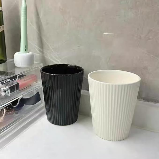 Ceramic Vertical Stripe Toothbrush Cup, Couple Ceramic Toothbrush Cup, Bathroom Tumbler, Striped Ceramic Coffee Mug, Drinking Cup (Black)