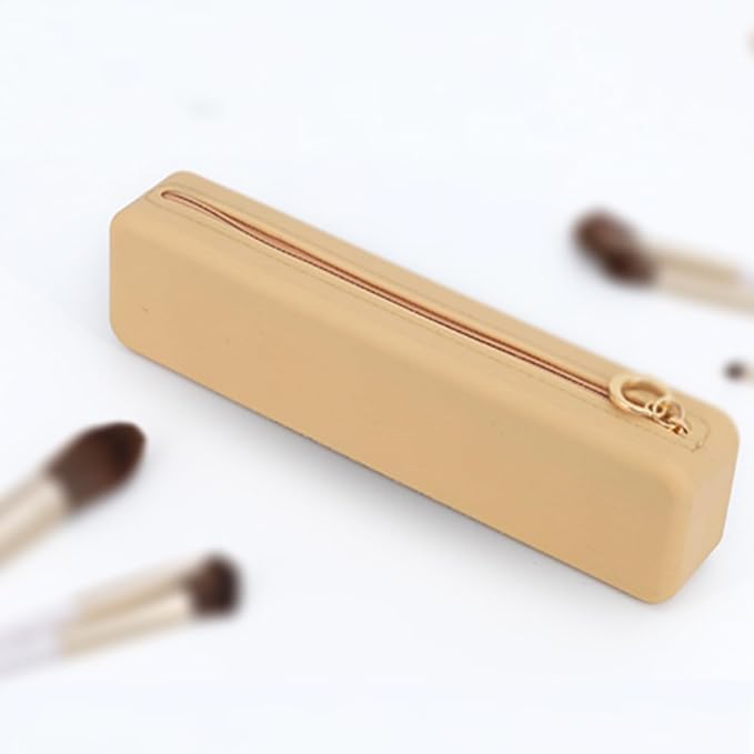 Nuomeisi Silicone Makeup Brush Holder Travel Cosmetic Bag: Soft Portable Cosmetic Face Brushes Organiser with Upgrade Anti-Fall Off Zipper, Large Capacity Travel Makeup Brush Case - Khaki