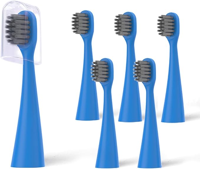 6 Pack Toothbrush Replacement Heads Compatible with Burst Kids Electric Toothbrush, Burst Kids Replacement Heads with Ultra-Soft Bristles, Dust Cover Caps, Perfectly Compatible (Blue)
