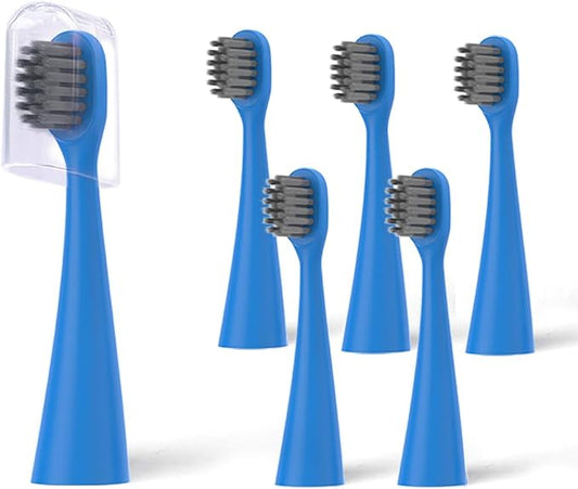 6 Pack Toothbrush Replacement Heads Compatible with Burst Kids Electric Toothbrush, Burst Kids Replacement Heads with Ultra-Soft Bristles, Dust Cover Caps, Perfectly Compatible (Blue)