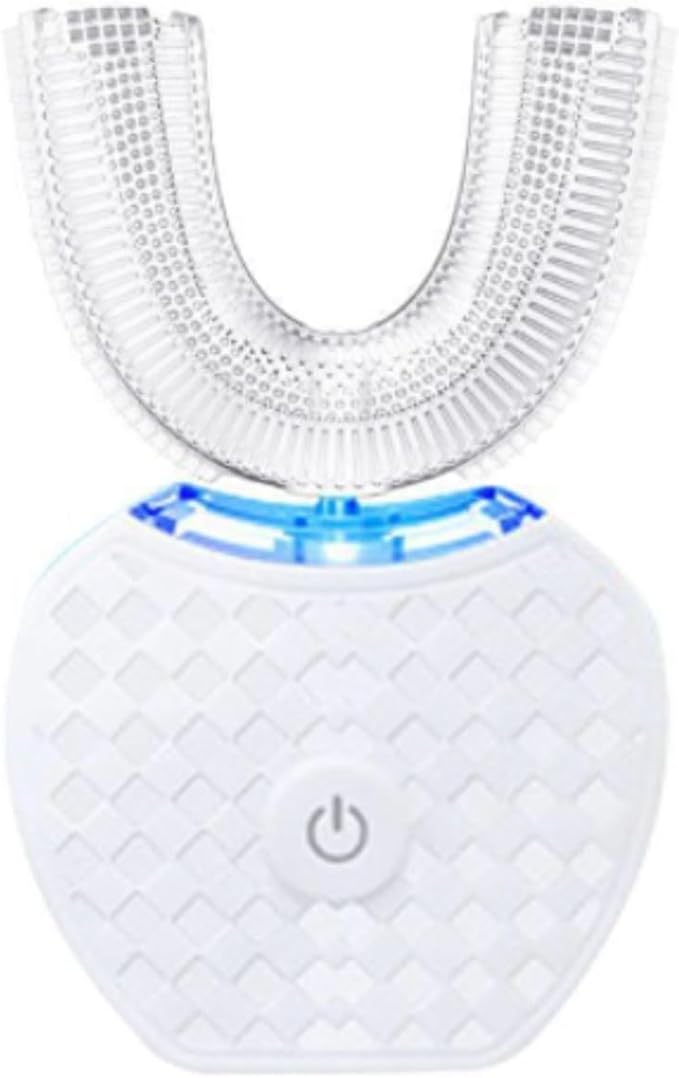 Scandinavian Smiles U-Shaped Electric Toothbrush, 360° Full Coverage Silicone Bristles with 3 Speed Modes for Gentle Cleaning (White)