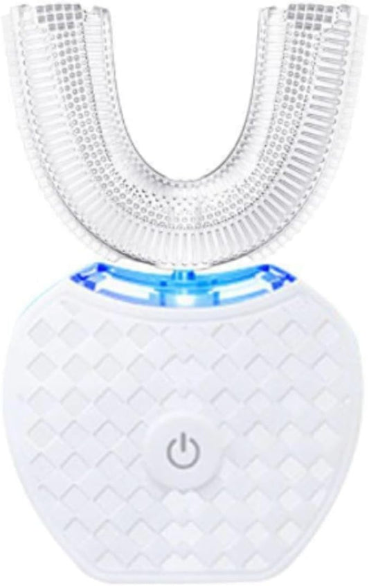 Scandinavian Smiles U-Shaped Electric Toothbrush, 360° Full Coverage Silicone Bristles with 3 Speed Modes for Gentle Cleaning (White)