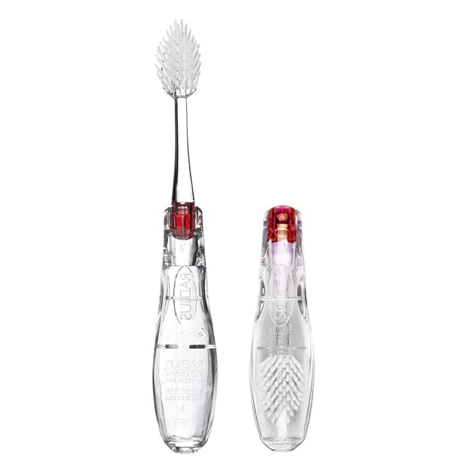 RADIUS Tour Travel Brush & Case With Replaceable Brush Head ADA Accepted Toothbrush Improve Gum Health - Red - Pack of 1