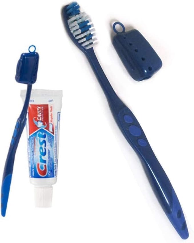 AIAG 12 Pack Toothbrush Travel Kit with Cap and Toothpaste, Soft Bristles, Individually Wrapped Travel Size Toothbrush Resealable Portable and Reusable Bag for Homeless Hotel Home Charity