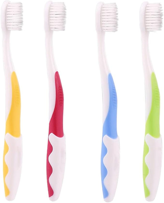4Pcs Toothbrushes Soft Bristle Oral Care Tool Non-Slip Handle Training Brush for Ages with Comfortable Grip in Green Blue Yellow Red