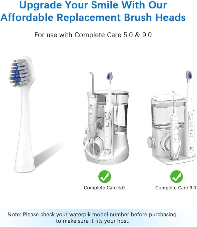 Replacement Toothbrush Heads Compatible with Waterpik Complete Care 5.0/9.0 (CC-01/WP-861), STRB-8WW,(6 Count, White)