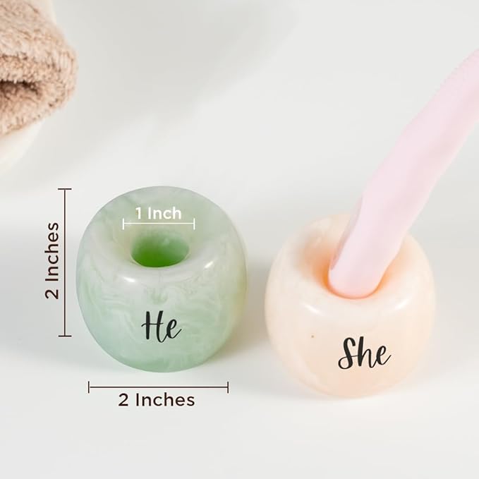 Folkulture Resin Toothbrush Holders | Set of 2 (2") Tooth Brush Holder for Bathrooms | Countertop Toothbrush Holders for Couples | Sage and Brown Brush Holder for Vanity