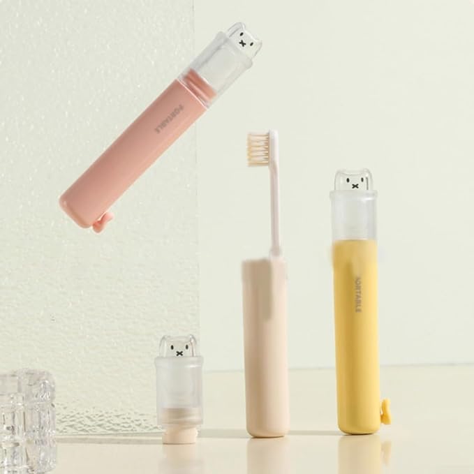 Portable 2-in-1 Travel Toothbrush Set with Compact PP Case and Soft Bristles for Gentle Cleaning, Integrated Toothpaste Storage Holder for On-the-Go Dental Care(Yellow)