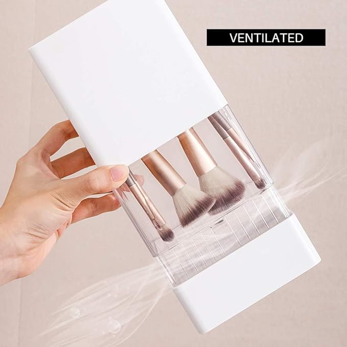Make-Up Brush Holder,Brush Drying and Storage Box with Lid, Acrylic Makeup Brush Air Drying Rack Holder Cosmetic Brush Organizer, Waterproof Dustproof Container 12 Holes for Different Brush