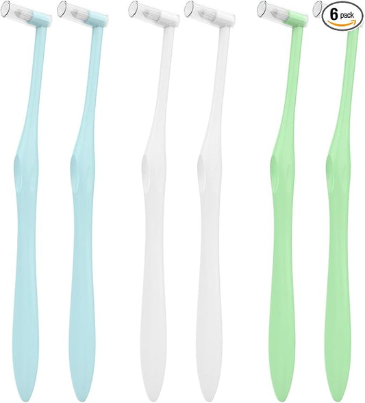 End Tuft Toothbrush with Covers, Small Head for Hard-to-Reach Areas, Orthodontic Toothbrush for Braces, Soft Bristles for Adults, Individually Wrapped, 6-Pack