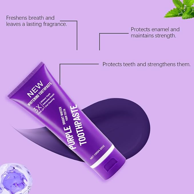 2025 New Whitening Purple Toothpaste,3X White Brilliance Toothpaste, Fluoride-Free Teeth Whitening,Tooth Stain Removal Colour Corrector (1)