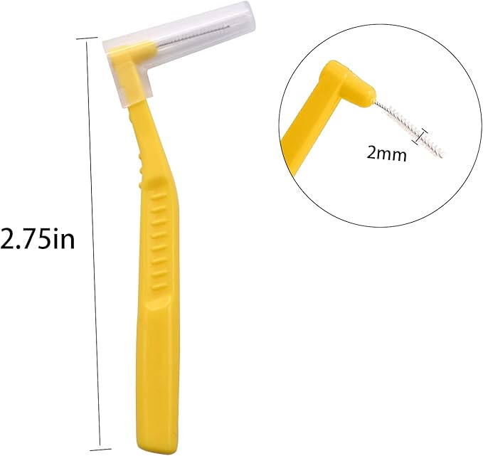 Angzhili 25 Pcs Interdental Angle Brushes,Reusable Dental Cleaners,Oral Dental Hygiene Brush,Dental Toothpick Floss for Braces,Tooth Cleaning Tool (Yellow)