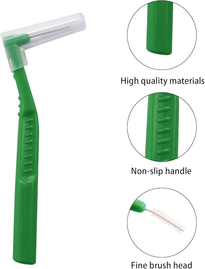 Angzhili 25 Pcs Interdental Angle Brushes,Reusable Dental Cleaners,Oral Dental Hygiene Brush,Dental Toothpick Floss for Braces,Tooth Cleaning Tool (Green)