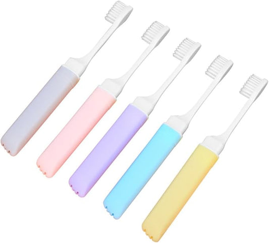 SMASOLO 5Pcs Foldable Soft Bristle Toothbrushes Portable Compact Travel Toothbrush for Adults Household Use Gentle Gum Care Material Random Color