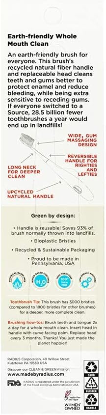 RADIUS Toothbrush Source Floss Brush BPA Free & ADA Accepted Improve Gum Health & Reduce Gum Issues - Medium - Starch - Pack of 1