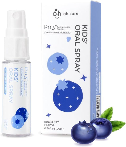 oh care Kids Oral Spray, Fluoride-Free & Alcohol-Free Mouth Spray for Toddlers and Children, Blueberry Flavor, 20ml