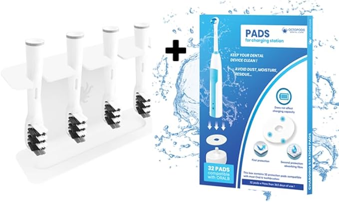 Stainless-Steel Toothbrush Heads Holder White + Clean Pads for Charging Station Compatible with Oral b Braun