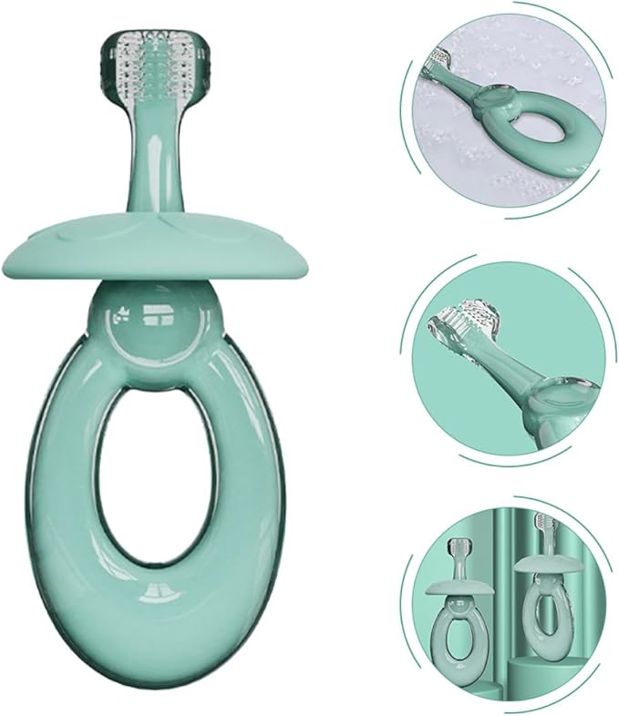 Silicone Toothbrush, 3D Triple-Sided Soft Bristles, Toothbrush for Oral Cleaning and Training, Light Blue, Suitable for Dental Care
