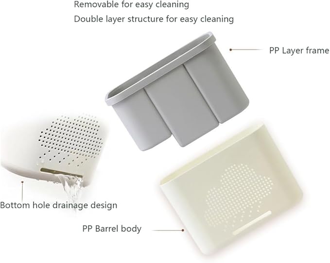 2 Slots Toothbrush Holder and Toothpaste Holder with Drain Hole, Detachable Easy Cleaning Multi-Functional Organizer Caddy Storage for Bathroom Vanity Sink Kitchen (White+Gray 2 compartments)