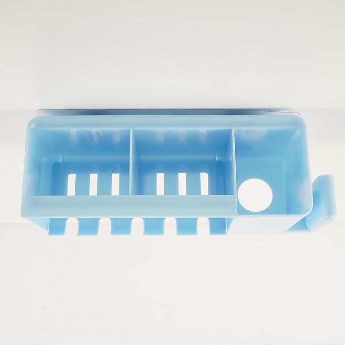 5 Slots Wall Mount Toothbrush Holder with Storage Box, Self Adhesive Toothbrush Storage Organizer for Shower, Toothpaste & Toothbrush Hanger for Bathroom, Medicine Cabinet, Dorm (Blue)