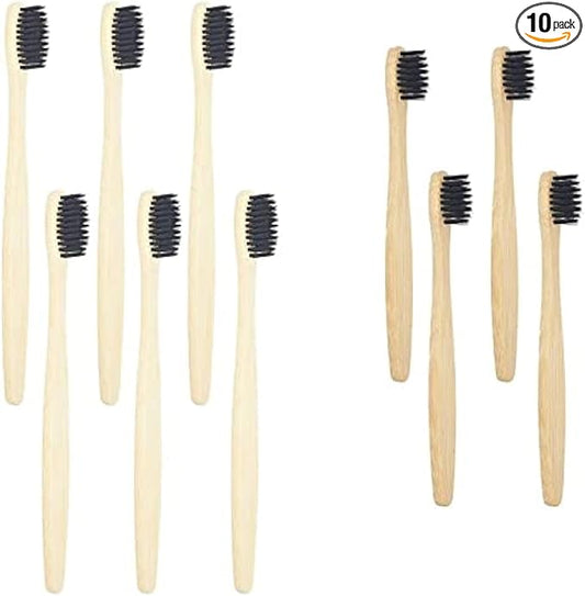 SEVENHEAD Bamboo Toothbrushes Adults & Kids Family Set 6+4 PCS Soft Bristles Wooden Toothbrushes, Natural Biodegradable BPA Free Eco Friendly Toothbrushes Black