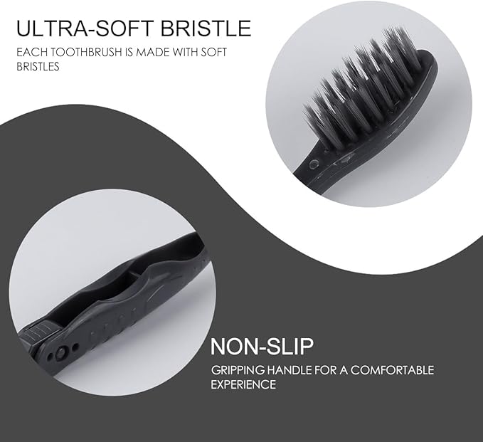 Cabilock Folding Travel Toothbrush 8Pcs Set with Portable Charcoal Soft Bristles Gray Foldable Handle for Camping and Travel Oral Care